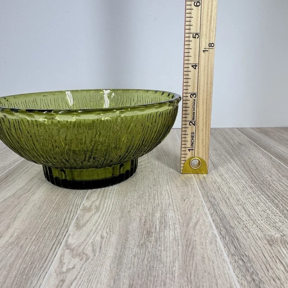 FTD Avocado‎ Green Textured Glass Serving Bowl Ribbed Retro Floral Vase Bowl